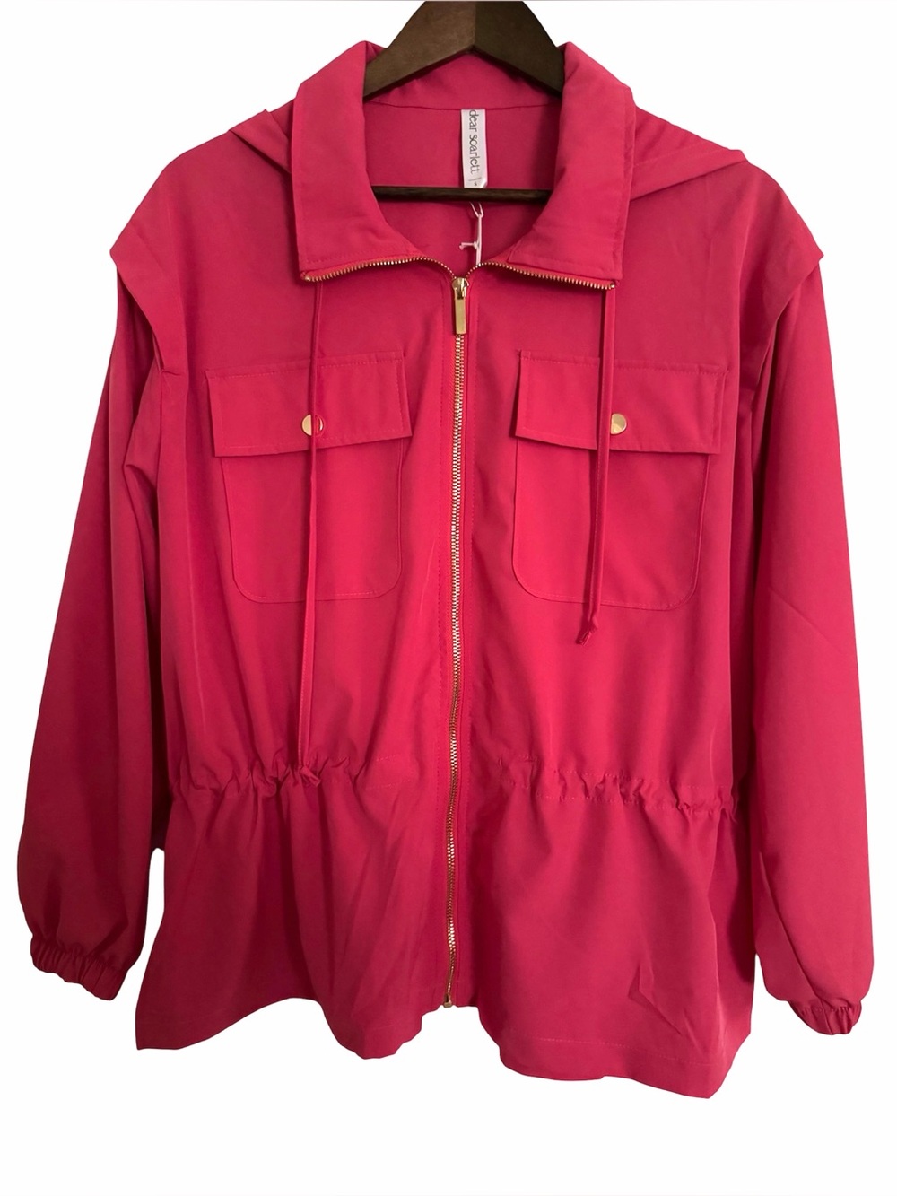 Dear Scarlett NWT Make A Statement Coral Pink Casual Hooded Utility Jacket